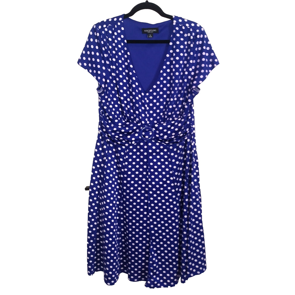 PERCEPTIONS NY Purple Polka Dot Midi Dress XL